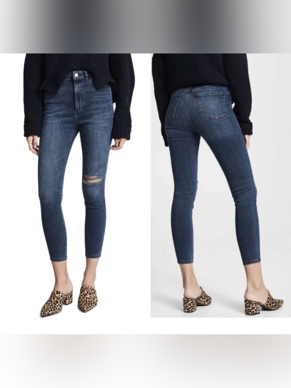DL1961 Chrissy Cropped Ultra High Rise Skinny Jeans with Knee Distress